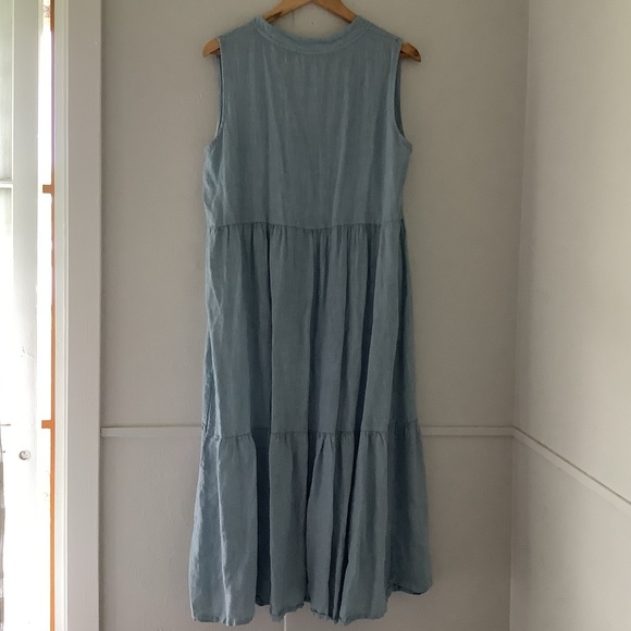 Blue Linen Sleeveless Dress M - Picture 2 of 4